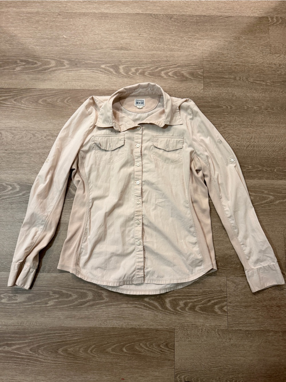 Converse Women's Light Beige Button-Front Long Sleeve Shirt